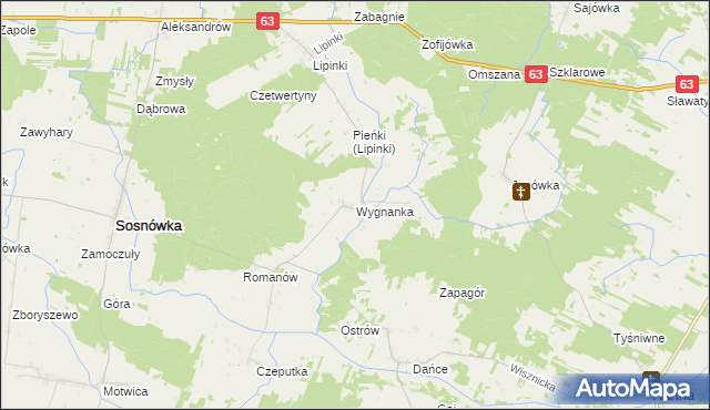 mapa Wygnanka gmina Sosnówka, Wygnanka gmina Sosnówka na mapie Targeo