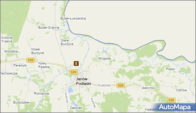 mapa Wygoda gmina Janów Podlaski, Wygoda gmina Janów Podlaski na mapie Targeo