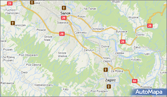 mapa Zahutyń, Zahutyń na mapie Targeo