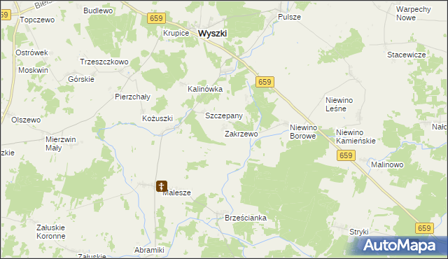 mapa Zakrzewo gmina Wyszki, Zakrzewo gmina Wyszki na mapie Targeo