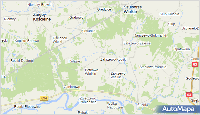 mapa Zakrzewo-Kopijki, Zakrzewo-Kopijki na mapie Targeo