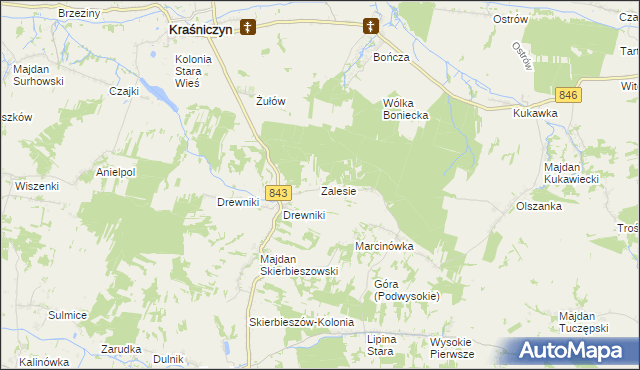 mapa Zalesie gmina Kraśniczyn, Zalesie gmina Kraśniczyn na mapie Targeo