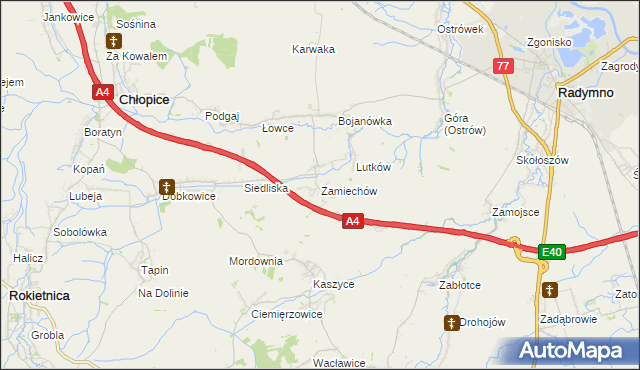 mapa Zamiechów, Zamiechów na mapie Targeo