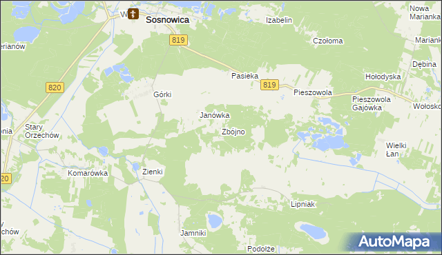 mapa Zbójno gmina Sosnowica, Zbójno gmina Sosnowica na mapie Targeo