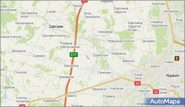 mapa Zdziechów gmina Zakrzew, Zdziechów gmina Zakrzew na mapie Targeo