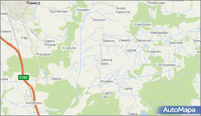 mapa Zielona Wieś gmina Rawicz, Zielona Wieś gmina Rawicz na mapie Targeo