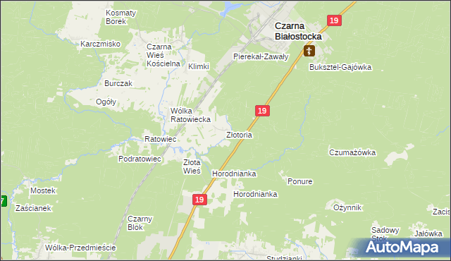 mapa Złotoria gmina Czarna Białostocka, Złotoria gmina Czarna Białostocka na mapie Targeo