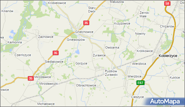 mapa Żurawice gmina Kobierzyce, Żurawice gmina Kobierzyce na mapie Targeo