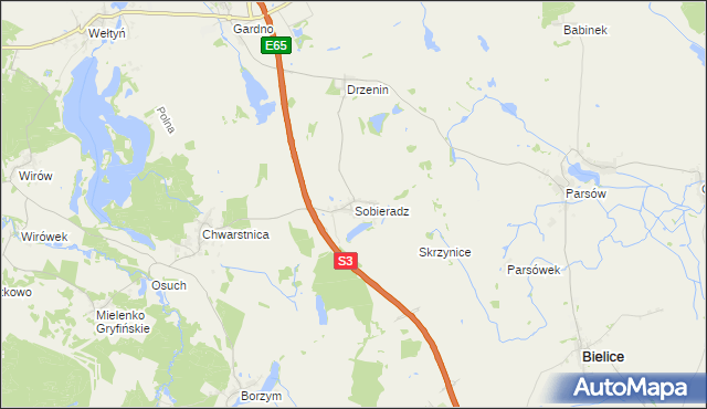 mapa Sobieradz gmina Gryfino, Sobieradz gmina Gryfino na mapie Targeo