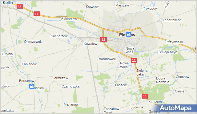 mapa Baranówek gmina Pleszew, Baranówek gmina Pleszew na mapie Targeo