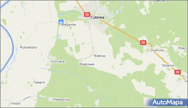mapa Białków gmina Cybinka, Białków gmina Cybinka na mapie Targeo