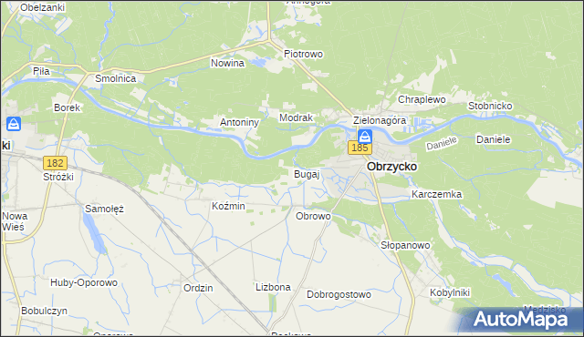 mapa Bugaj gmina Obrzycko, Bugaj gmina Obrzycko na mapie Targeo