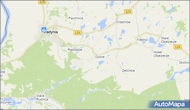 mapa Golice gmina Cedynia, Golice gmina Cedynia na mapie Targeo
