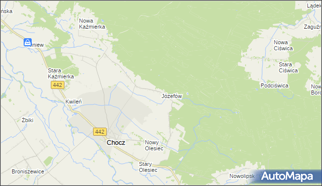 mapa Józefów gmina Chocz, Józefów gmina Chocz na mapie Targeo