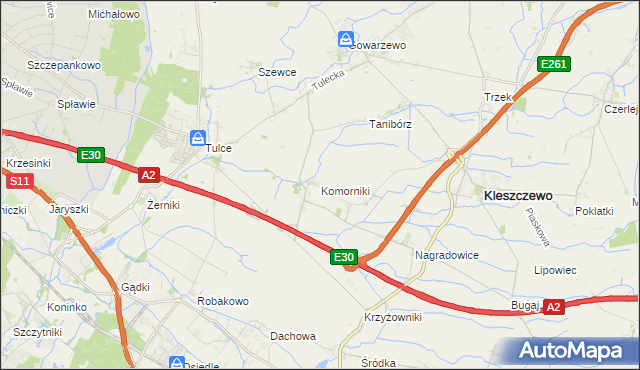 mapa Komorniki gmina Kleszczewo, Komorniki gmina Kleszczewo na mapie Targeo