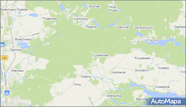 mapa Ludwikowo gmina Czerwonak, Ludwikowo gmina Czerwonak na mapie Targeo