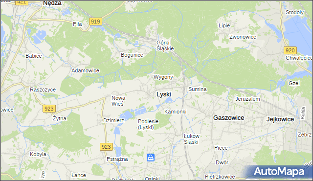 mapa Lyski powiat rybnicki, Lyski powiat rybnicki na mapie Targeo