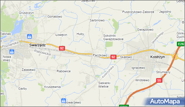 mapa Paczkowo gmina Swarzędz, Paczkowo gmina Swarzędz na mapie Targeo