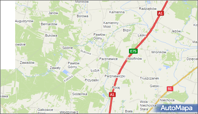 mapa Parzniewice, Parzniewice na mapie Targeo
