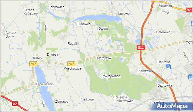 mapa Sierosław gmina Tarnowo Podgórne, Sierosław gmina Tarnowo Podgórne na mapie Targeo