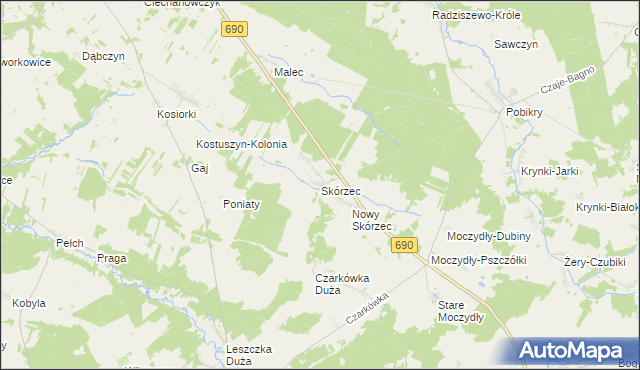 mapa Skórzec gmina Ciechanowiec, Skórzec gmina Ciechanowiec na mapie Targeo
