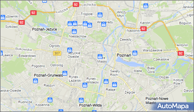 mapa Stare Miasto gmina Poznań, Stare Miasto gmina Poznań na mapie Targeo