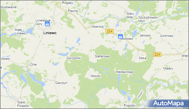 mapa Stefanowo gmina Liniewo, Stefanowo gmina Liniewo na mapie Targeo