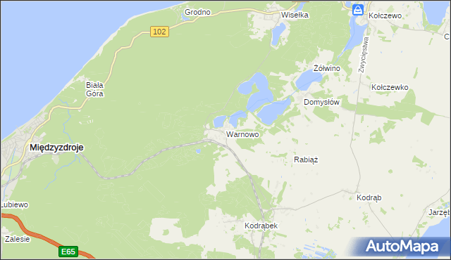 mapa Warnowo gmina Wolin, Warnowo gmina Wolin na mapie Targeo