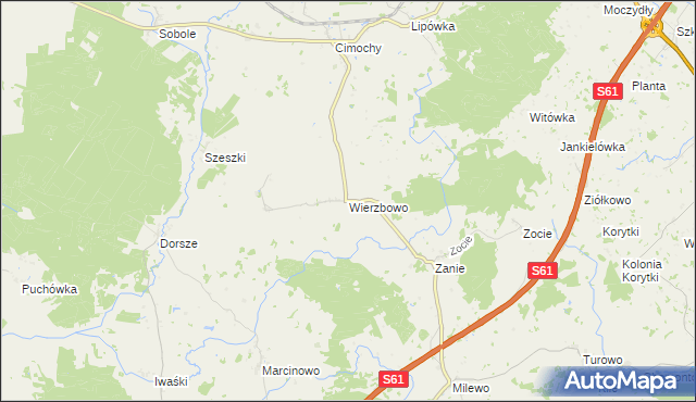 mapa Wierzbowo gmina Kalinowo, Wierzbowo gmina Kalinowo na mapie Targeo