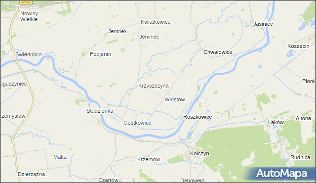 mapa Włostów gmina Bogdaniec, Włostów gmina Bogdaniec na mapie Targeo