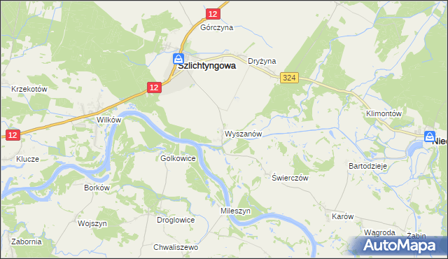 mapa Wyszanów gmina Szlichtyngowa, Wyszanów gmina Szlichtyngowa na mapie Targeo