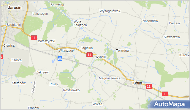 mapa Wyszki gmina Kotlin, Wyszki gmina Kotlin na mapie Targeo