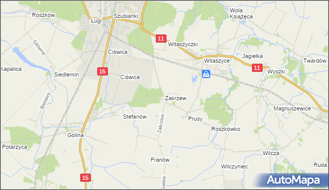 mapa Zakrzew gmina Jarocin, Zakrzew gmina Jarocin na mapie Targeo