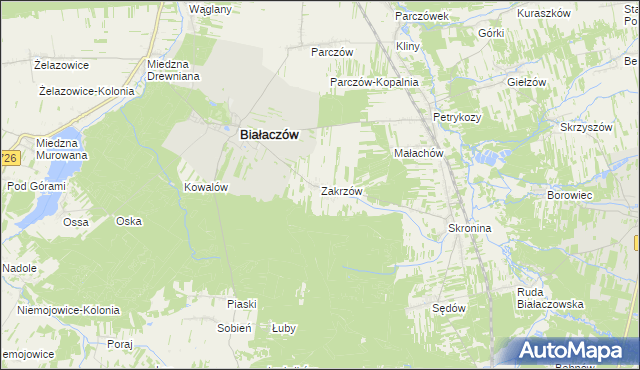 mapa Zakrzów gmina Białaczów, Zakrzów gmina Białaczów na mapie Targeo