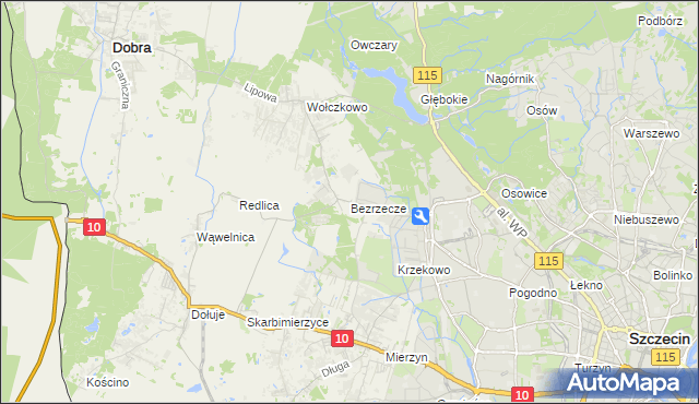 mapa Bezrzecze, Bezrzecze na mapie Targeo