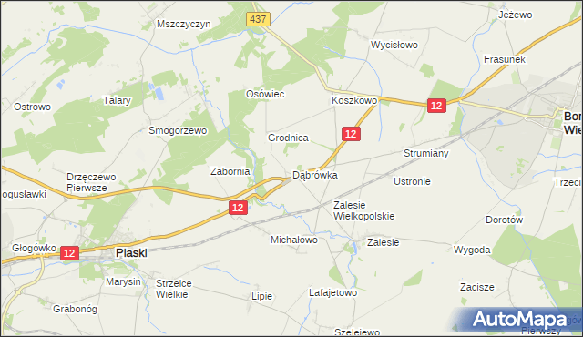 mapa Dąbrówka gmina Borek Wielkopolski, Dąbrówka gmina Borek Wielkopolski na mapie Targeo