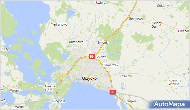 mapa Gajewo gmina Giżycko, Gajewo gmina Giżycko na mapie Targeo