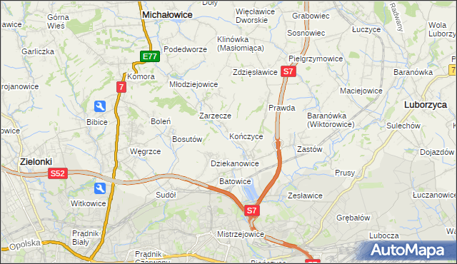 mapa Kończyce gmina Michałowice, Kończyce gmina Michałowice na mapie Targeo