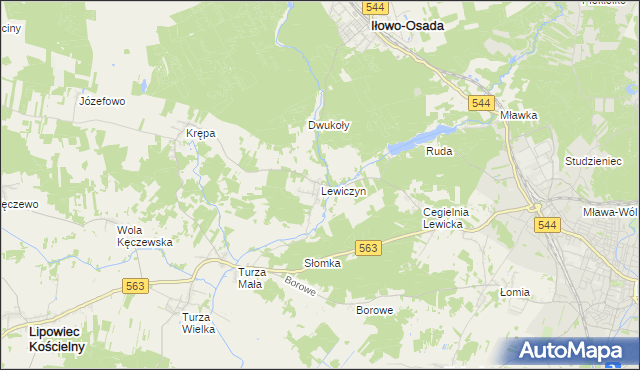 mapa Lewiczyn gmina Lipowiec Kościelny, Lewiczyn gmina Lipowiec Kościelny na mapie Targeo