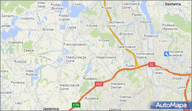 mapa Mazańcowice, Mazańcowice na mapie Targeo