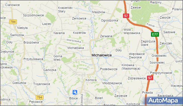 mapa Michałowice powiat krakowski, Michałowice powiat krakowski na mapie Targeo
