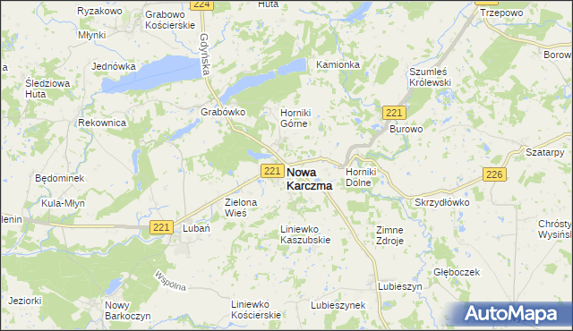 mapa Nowa Karczma powiat kościerski, Nowa Karczma powiat kościerski na mapie Targeo