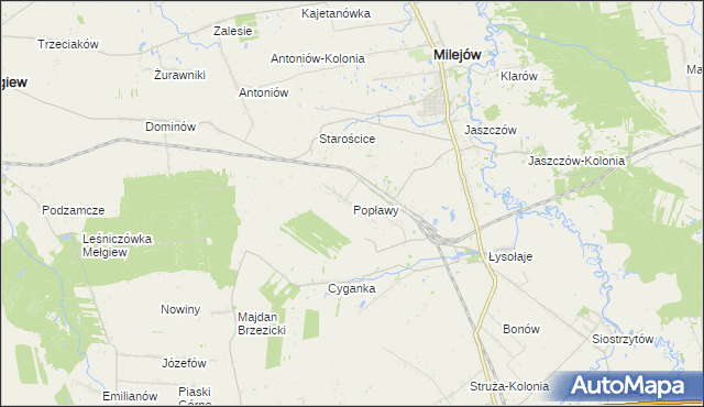 mapa Popławy gmina Milejów, Popławy gmina Milejów na mapie Targeo