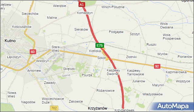 mapa Sokół gmina Krzyżanów, Sokół gmina Krzyżanów na mapie Targeo