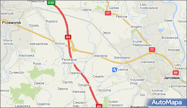 mapa Wierzbna gmina Pawłosiów, Wierzbna gmina Pawłosiów na mapie Targeo