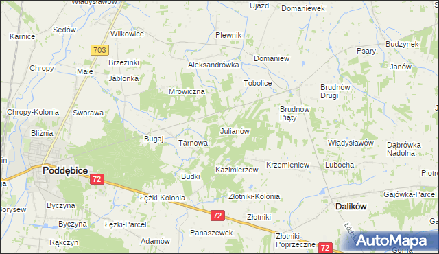mapa Julianów gmina Dalików, Julianów gmina Dalików na mapie Targeo