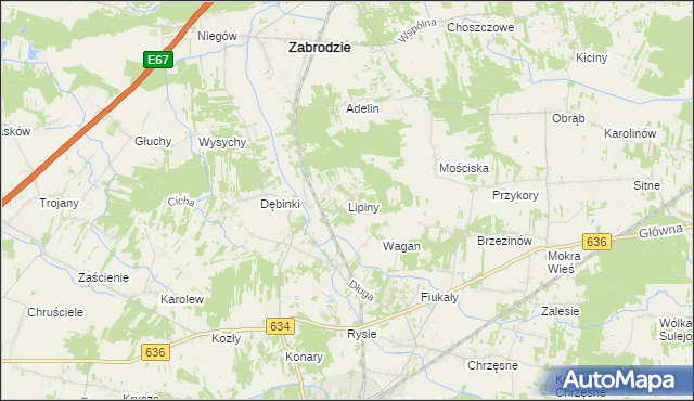 mapa Lipiny gmina Zabrodzie, Lipiny gmina Zabrodzie na mapie Targeo