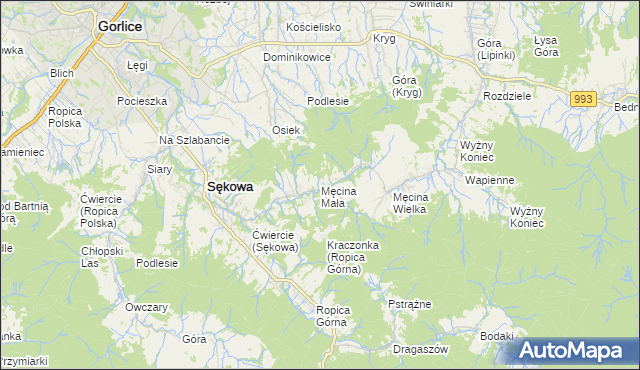 mapa Męcina Mała, Męcina Mała na mapie Targeo