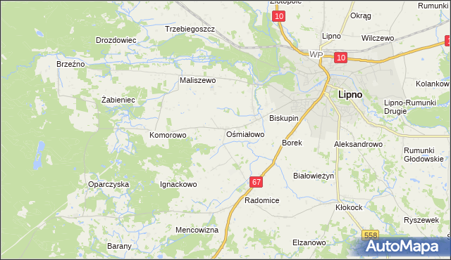 mapa Ośmiałowo gmina Lipno, Ośmiałowo gmina Lipno na mapie Targeo