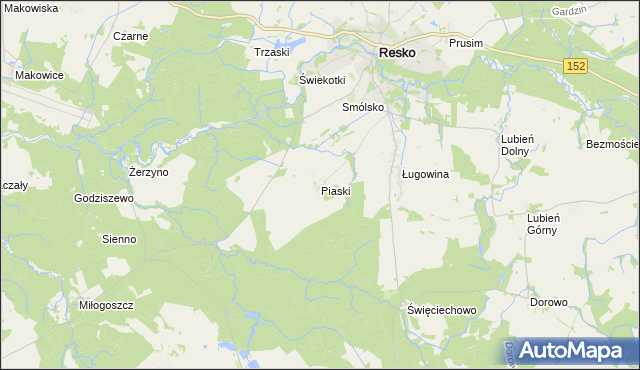mapa Piaski gmina Resko, Piaski gmina Resko na mapie Targeo